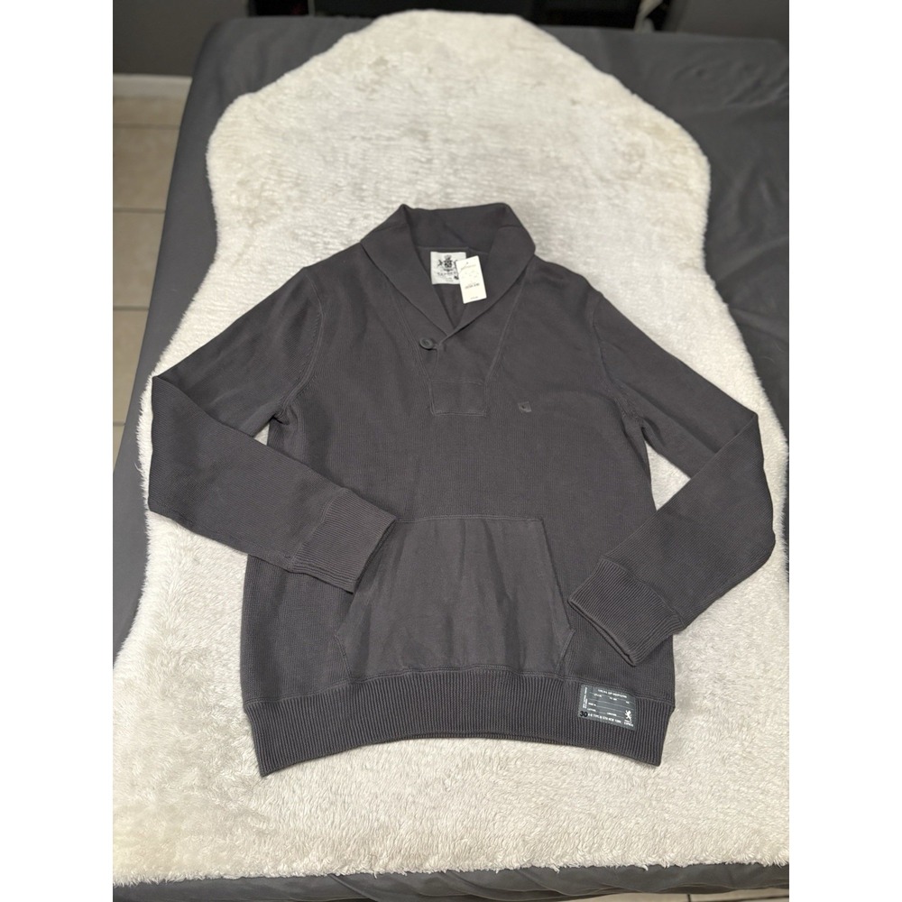 New Express Shawl Collar Mens Gray Cotton Pullover Sweater Size Large Preppy